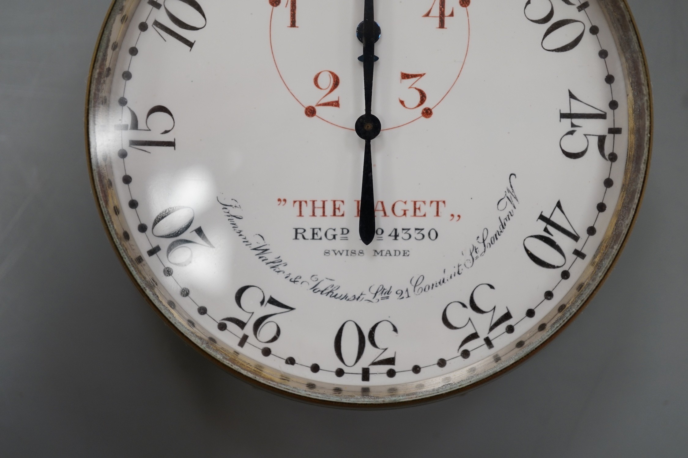 An early 20th century nickel cased yachting stopwatch 'The Paget', retailed by Johnson, Walker & Tolhurst, cased diameter 67mm.